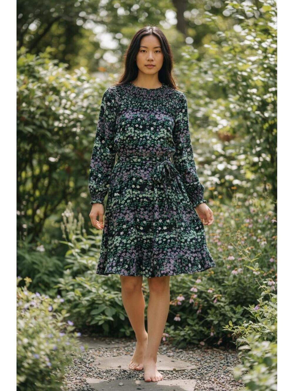LOFT Floral Print Long Sleeve Dress SZ Medium